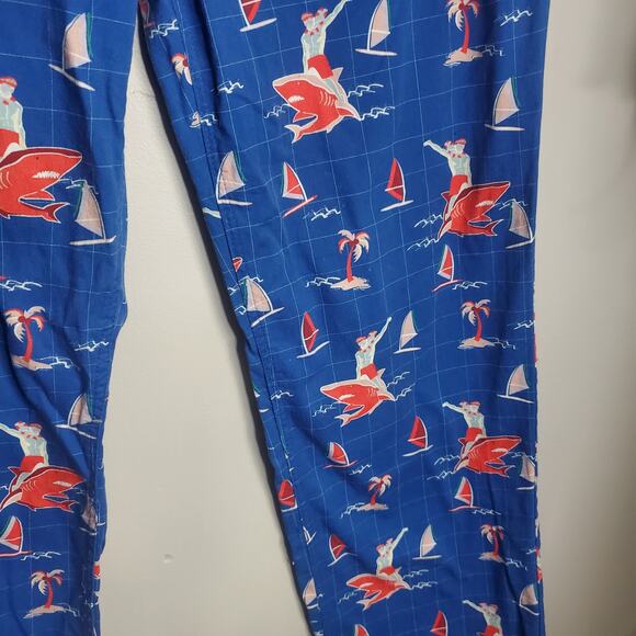 Tipsy Elves Santa Shark Tropical Print Pants Blue Size Large Christmas Holiday - Picture 3 of 16